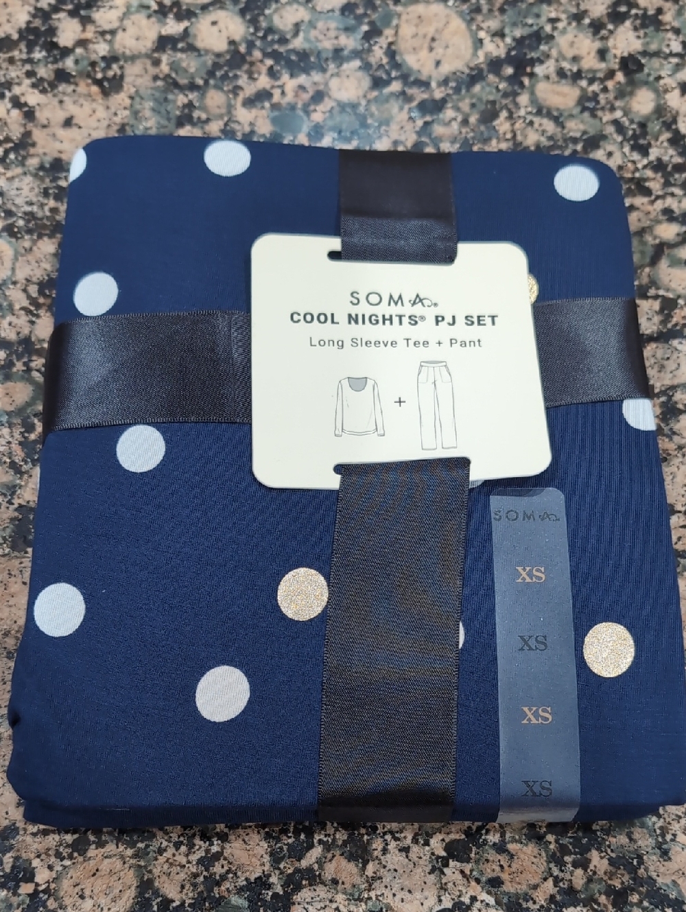 Soma Cool Nights Navy Polka Dot PJ Set with White & Gold Dots